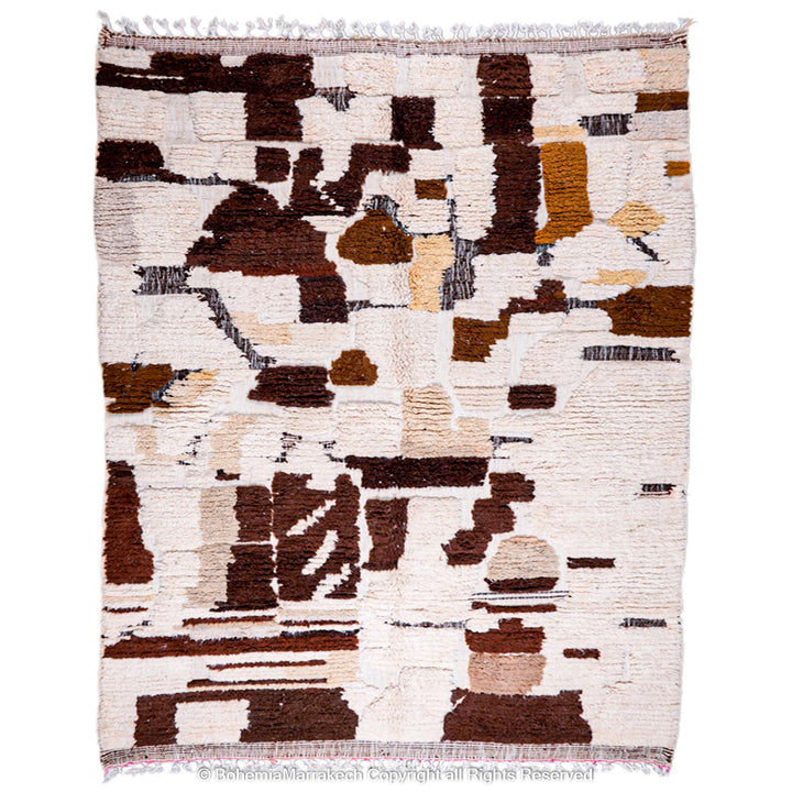 Abstract brown Beni Ourain Moroccan rug with vintage wool pattern