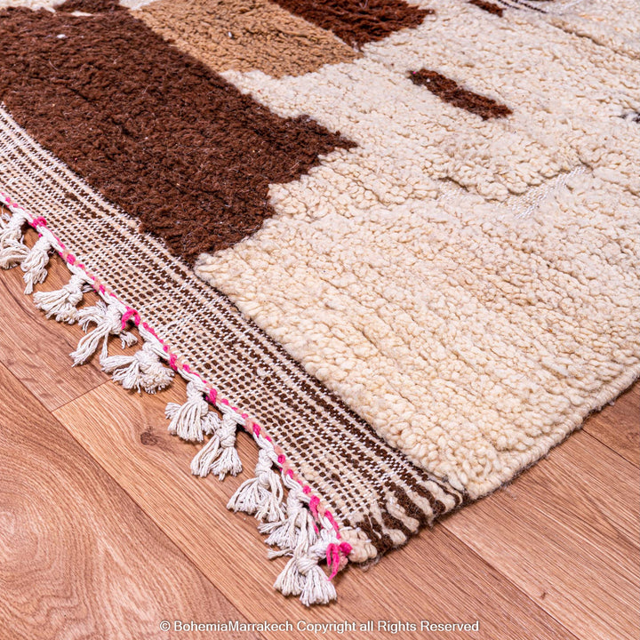 Abstract brown Beni Ourain Moroccan rug with vintage wool pattern