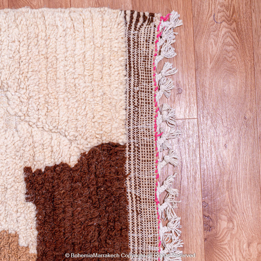 Abstract brown Beni Ourain Moroccan rug with vintage wool pattern