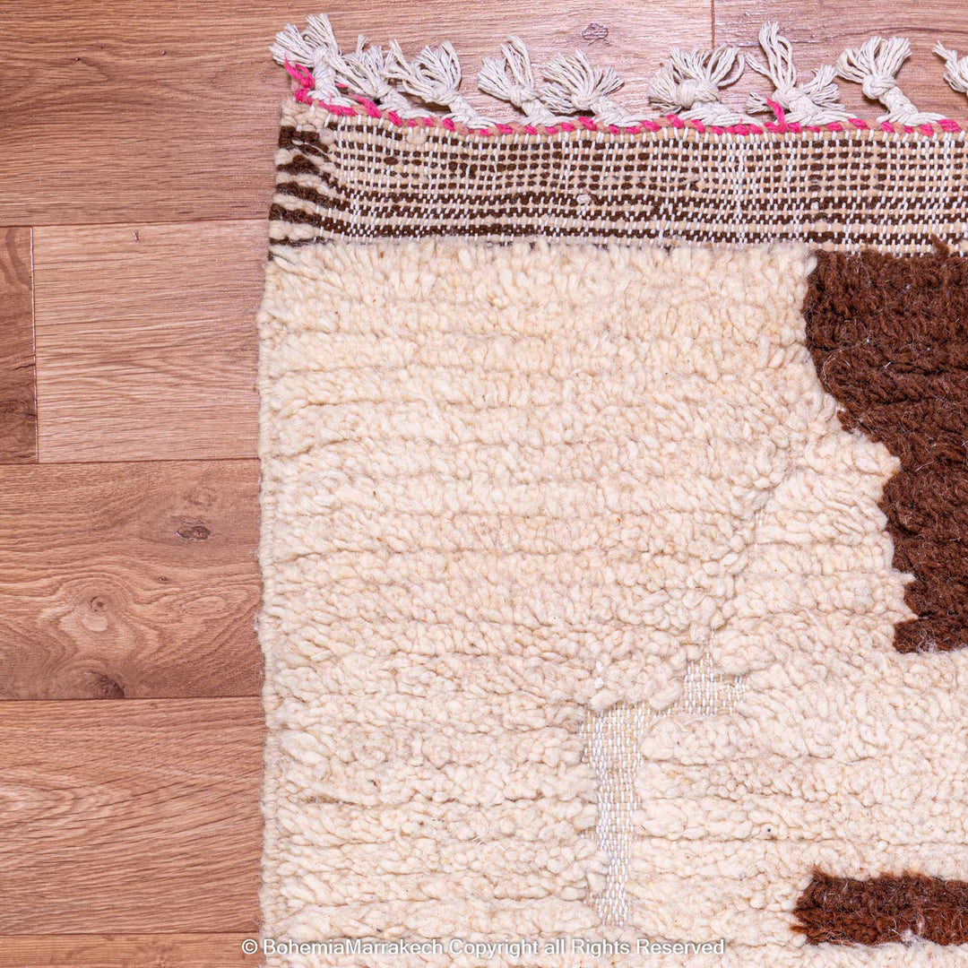 Abstract brown Beni Ourain Moroccan rug with vintage wool pattern