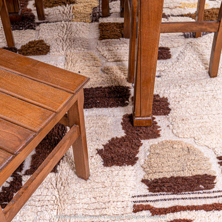 Abstract brown Beni Ourain Moroccan rug with vintage wool pattern