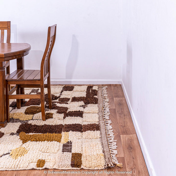 Abstract brown Beni Ourain Moroccan rug with vintage wool pattern
