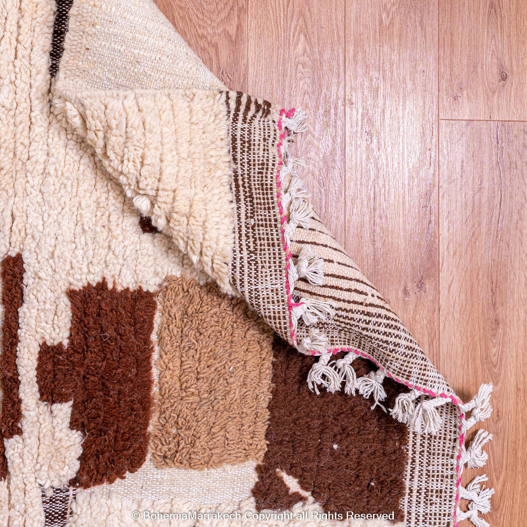 Abstract brown Beni Ourain Moroccan rug with vintage wool pattern