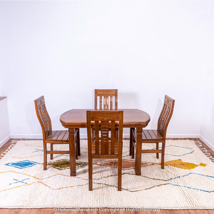 Minimal handmade Moroccan rug with diamond Berber motifs on white wool