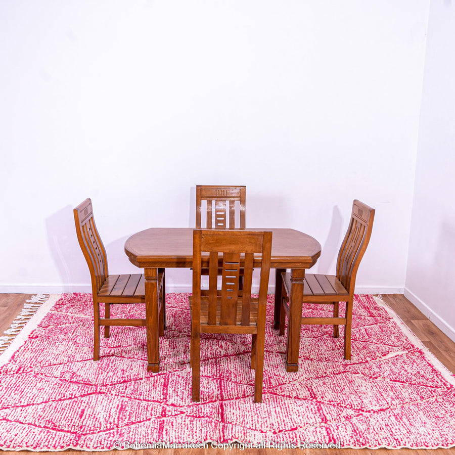 Handwoven pink Moroccan wool rug with Beni Ourain diamond pattern