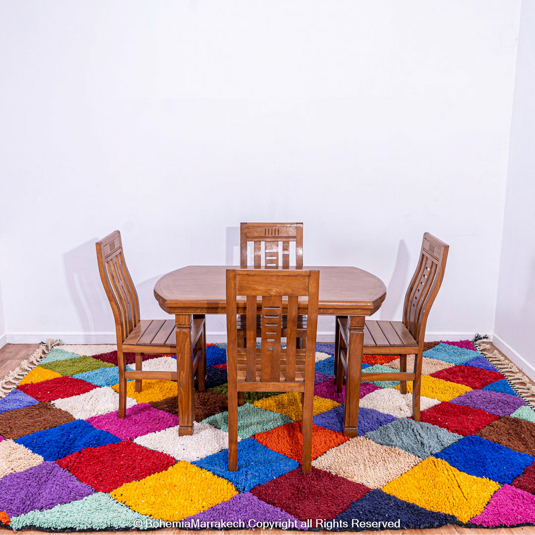 Handmade colorful Moroccan rug with diamond pattern