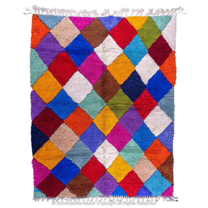 Handmade colorful Moroccan rug with diamond pattern
