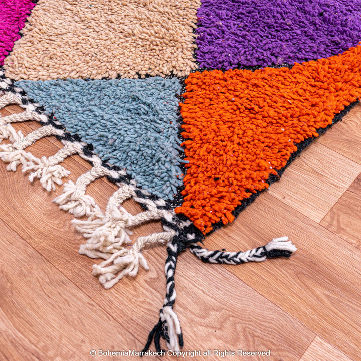 Handmade colorful Moroccan rug with diamond pattern
