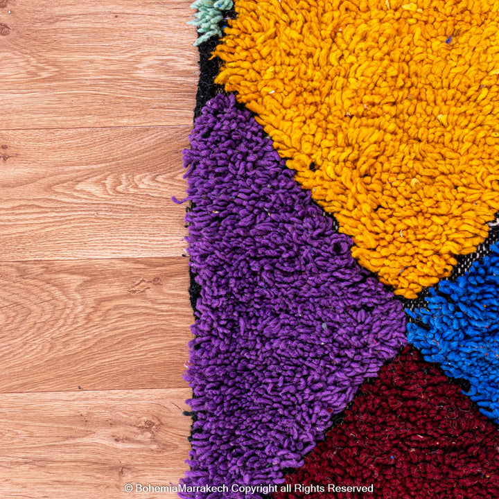 Handmade colorful Moroccan rug with diamond pattern