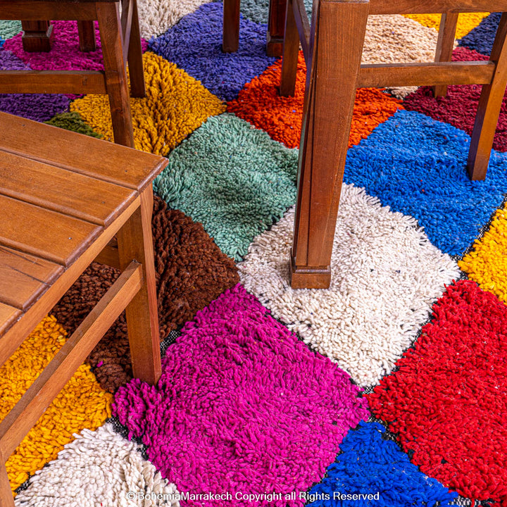 Handmade colorful Moroccan rug with diamond pattern