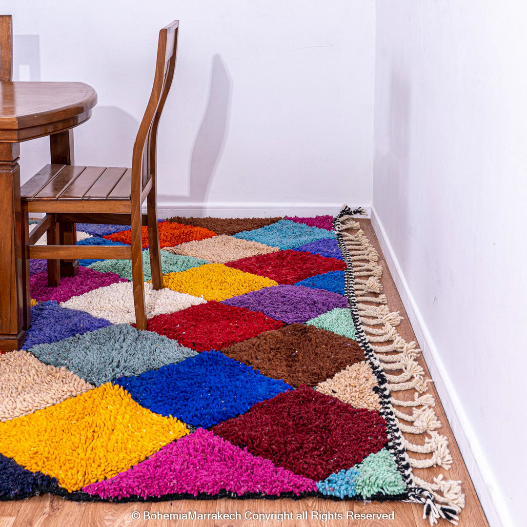 Handmade colorful Moroccan rug with diamond pattern