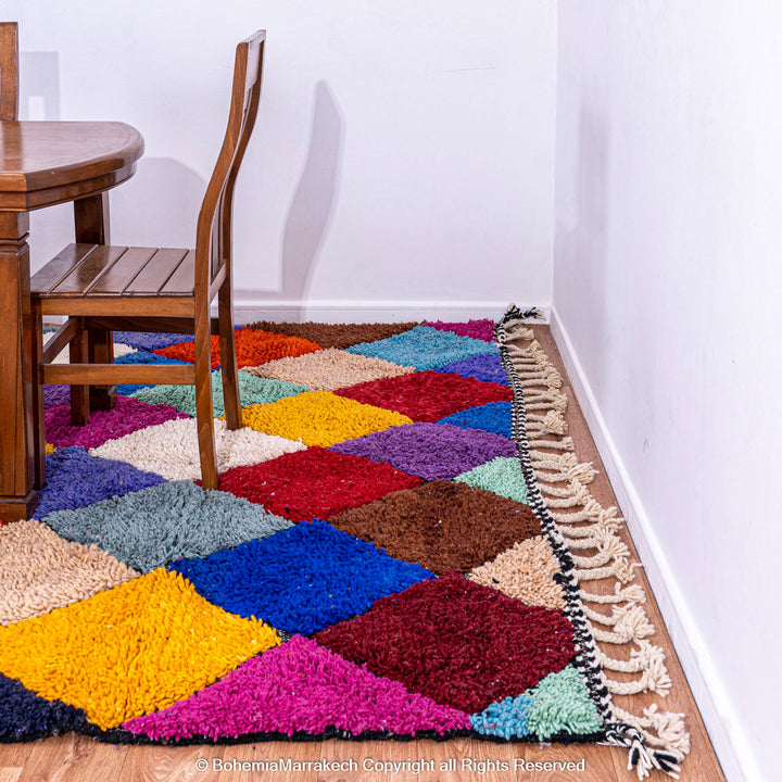 Handmade colorful Moroccan rug with diamond pattern