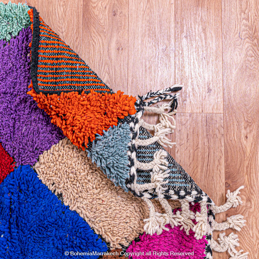 Handmade colorful Moroccan rug with diamond pattern