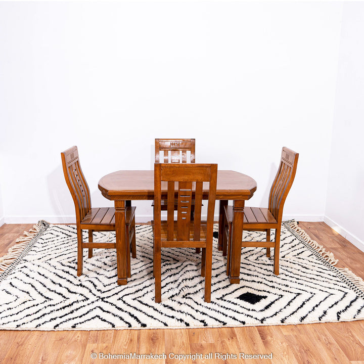 Black and white Beni Ourain Moroccan wool rug with bold geometric diamond design – handmade runner rug