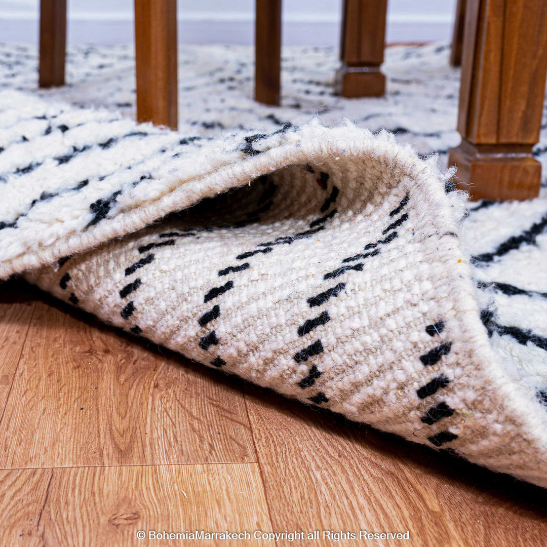 Black and white Beni Ourain Moroccan wool rug with bold geometric diamond design – handmade runner rug
