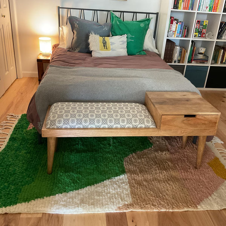 Custom Green, Pink & White Moroccan Wool Rug – Handmade