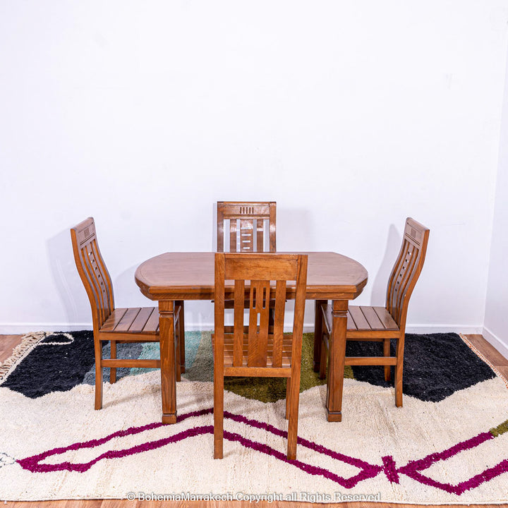 Handmade multicolored Moroccan wool rug with abstract geometric design
