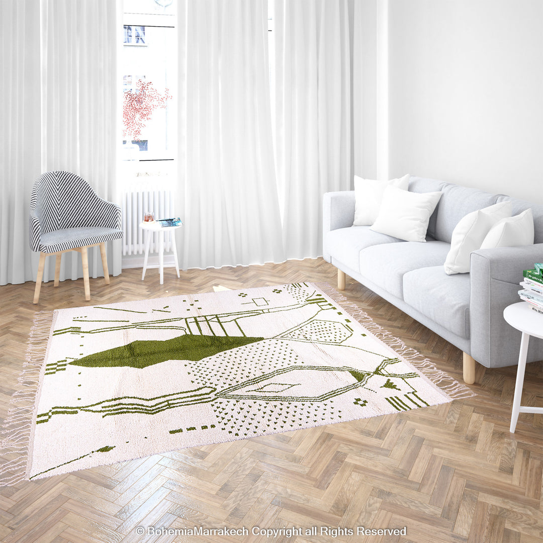 Green Azilal Moroccan Rug – Handmade Wool Boujaad Berber Carpet