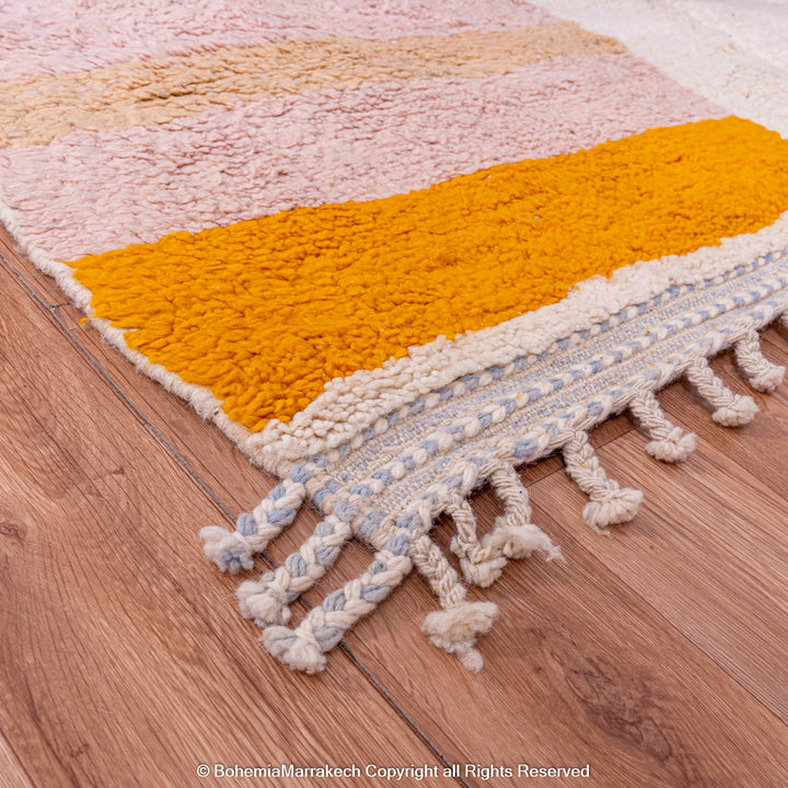 Colorful Striped Moroccan Wool Rug with Fringes, Handmade, Berber Design, Natural Shades, Traditional Moroccan Area Carpet