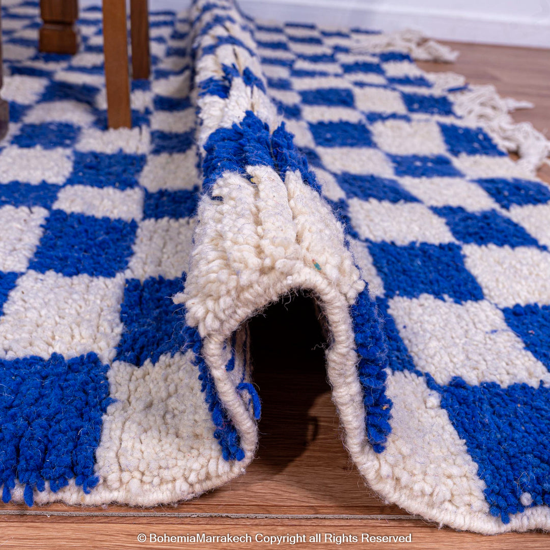 Custom Moroccan checkered rug - Large Blue and white checkered rug