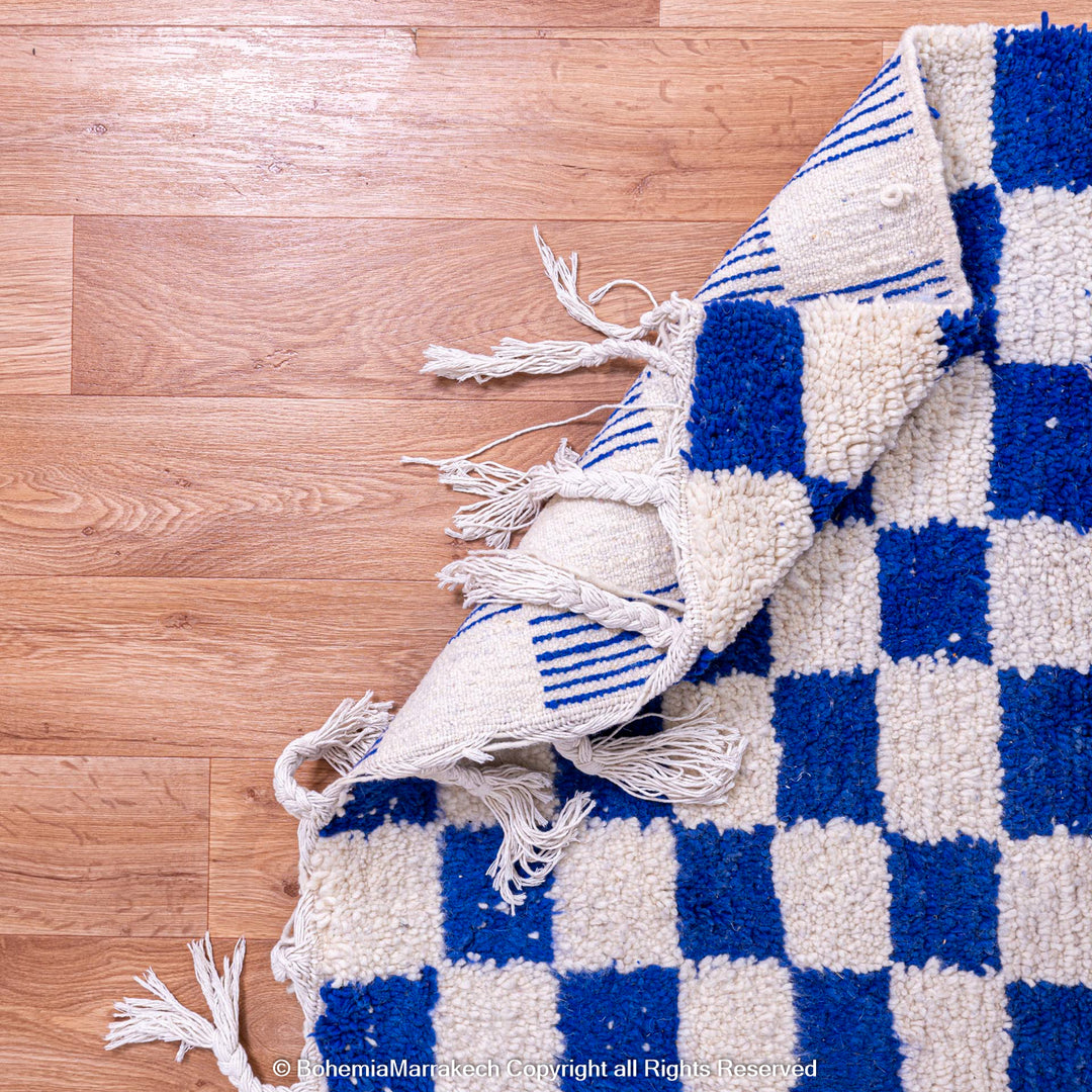 Custom Moroccan checkered rug - Large Blue and white checkered rug