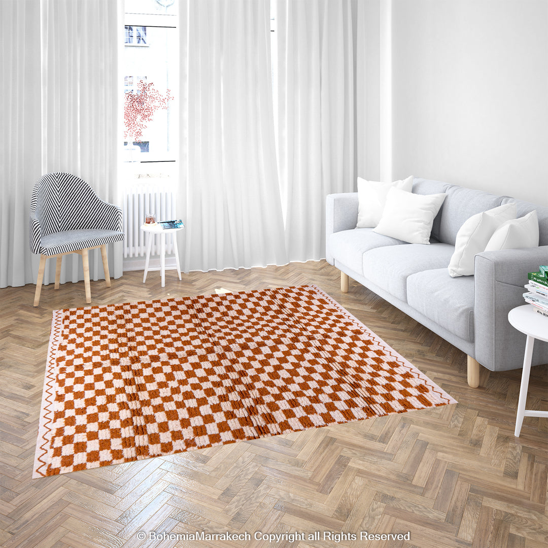 Custom Moroccan checkered rug - Large Yellow and white checkered rug