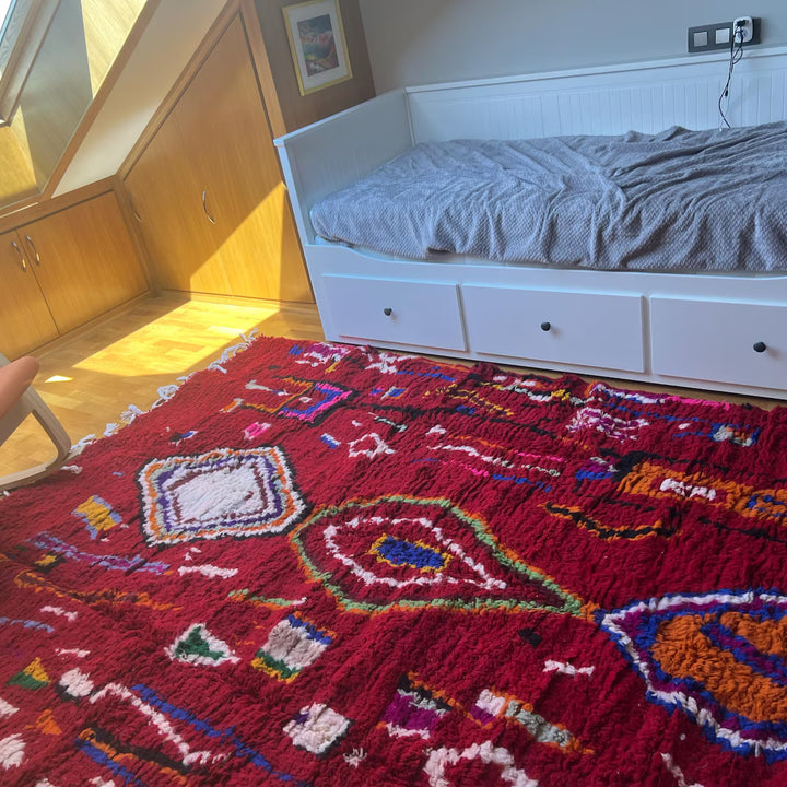 Custom Red Moroccan Rug – Colorful Boho Design