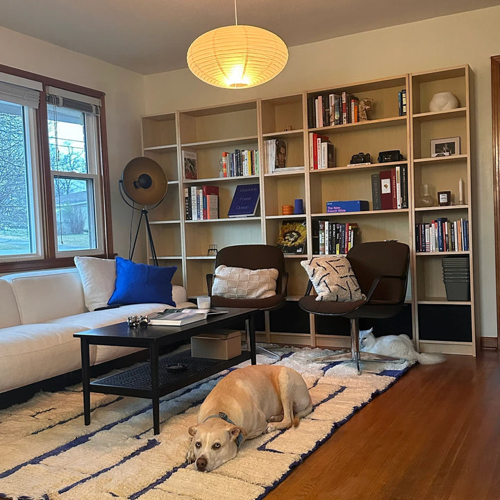 Custom White & Blue Moroccan Wool Rug – Handmade