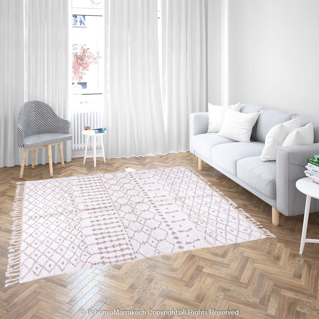 White Moroccan Beni Ourain Rug with Subtle Berber Geometric Pattern
