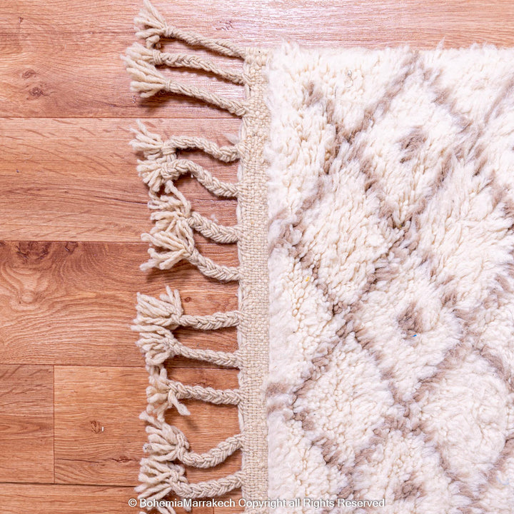 White Moroccan Beni Ourain Rug with Subtle Berber Geometric Pattern