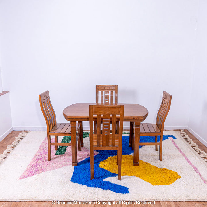 Abstract Moroccan Wool Rug with Colorful Geometric Shapes – Handmade