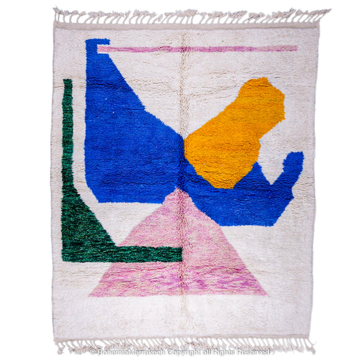 Abstract Moroccan Wool Rug with Colorful Geometric Shapes – Handmade