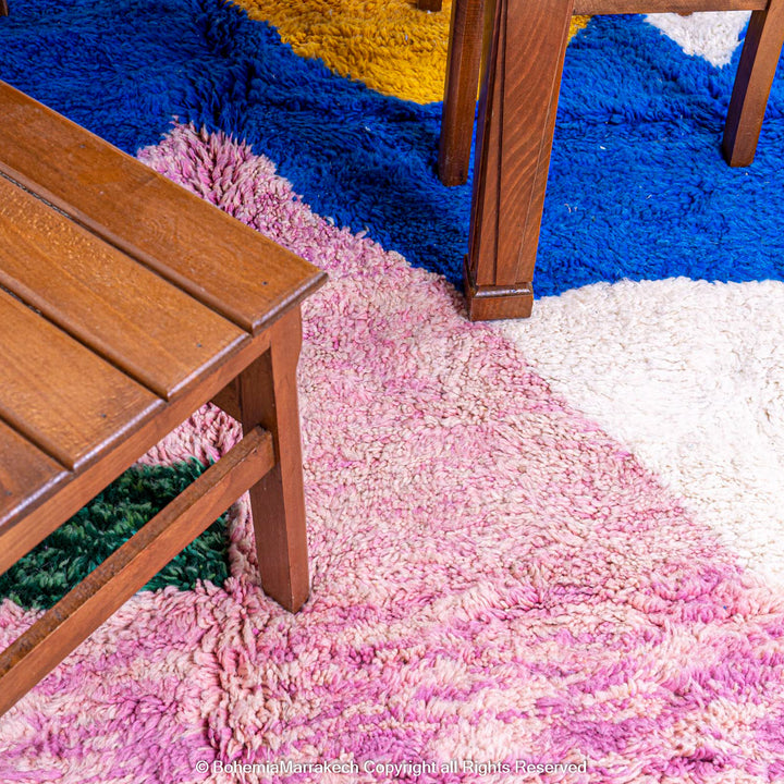 Abstract Moroccan Wool Rug with Colorful Geometric Shapes – Handmade