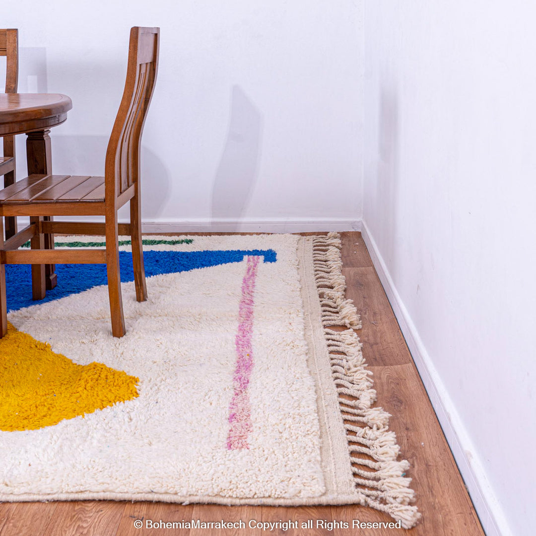 Abstract Moroccan Wool Rug with Colorful Geometric Shapes – Handmade