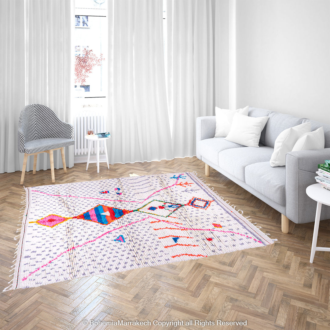 Colorful Berber Moroccan Rug with Tribal Symbols – Handmade Wool