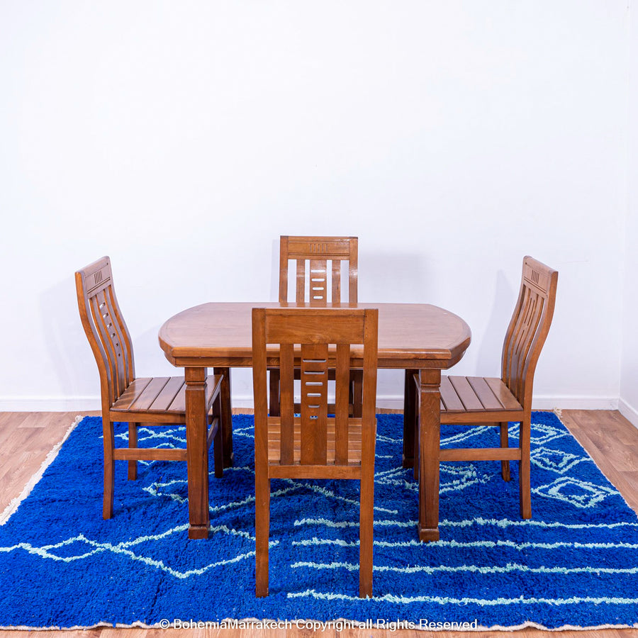 Blue Moroccan wool rug with handwoven Berber diamond pattern