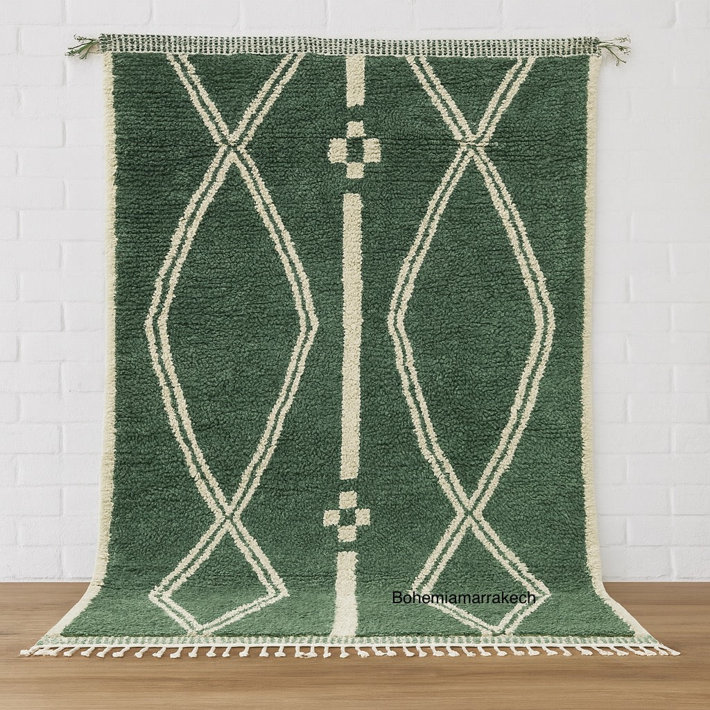 Green Moroccan Rug – Hand Knotted Wool Beni Ourain Carpet