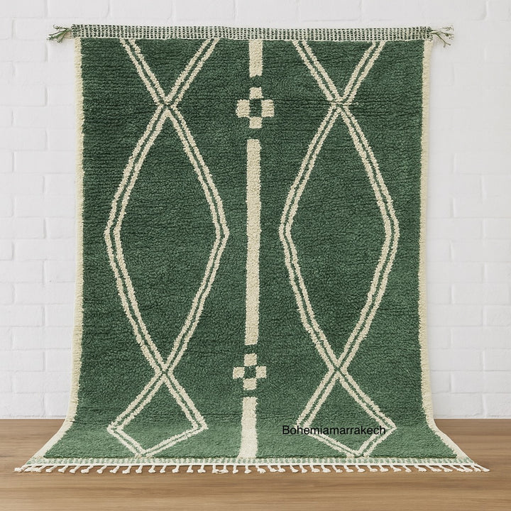 Green Moroccan Rug – Hand Knotted Wool Beni Ourain Carpet