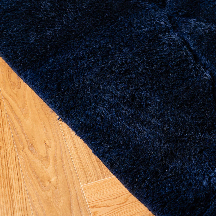 Dark Blue Moroccan Wool Rug with Subtle Abstract Lines