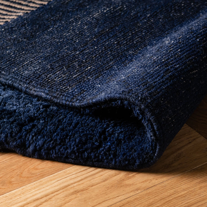 Dark Blue Moroccan Wool Rug with Subtle Abstract Lines