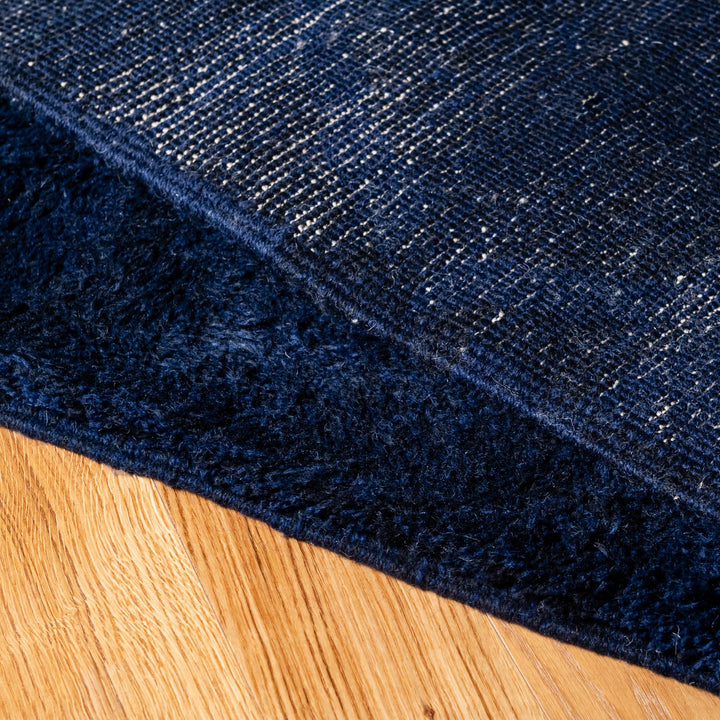 Dark Blue Moroccan Wool Rug with Subtle Abstract Lines