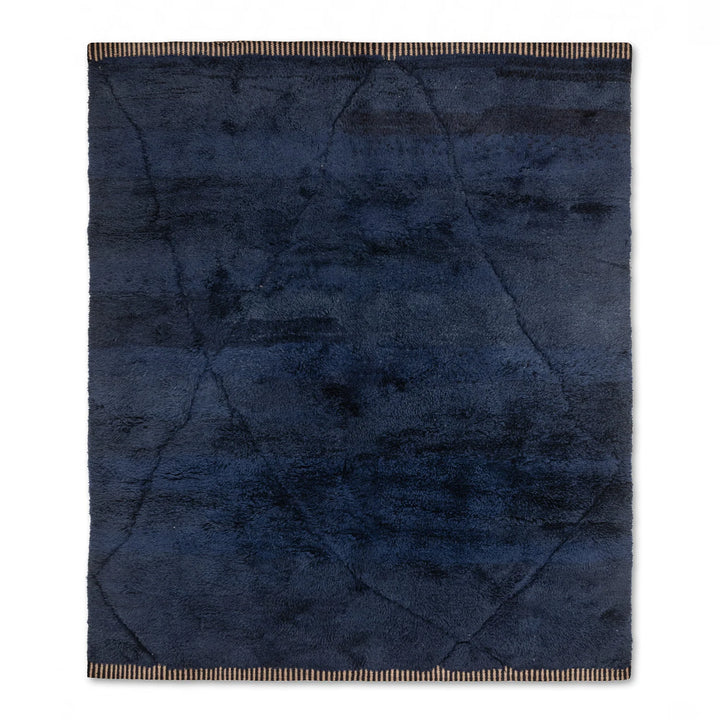 Dark Blue Moroccan Wool Rug with Subtle Abstract Lines