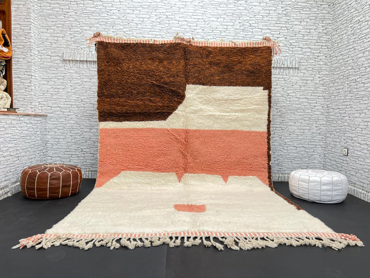 Earth tone Moroccan wool rug with brown, terracotta, and cream geometric design