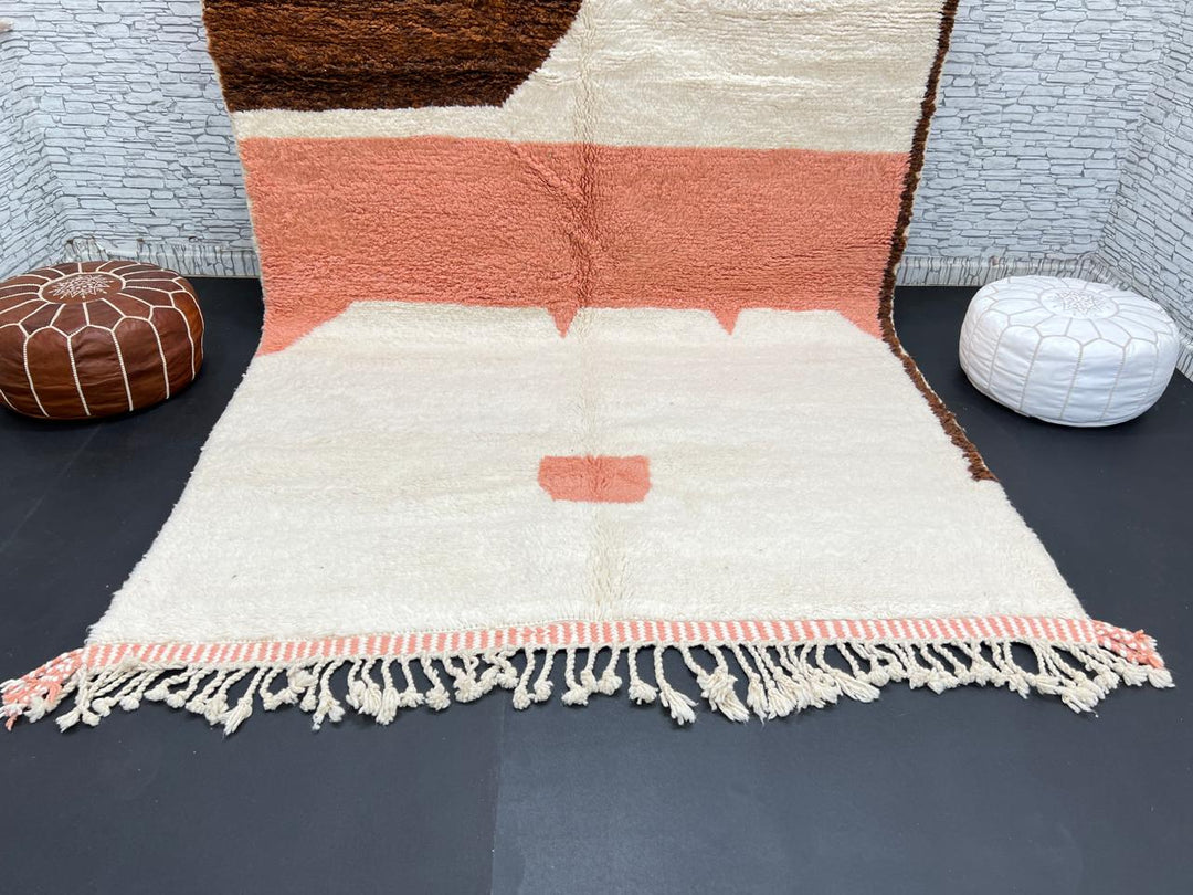 Earth tone Moroccan wool rug with brown, terracotta, and cream geometric design