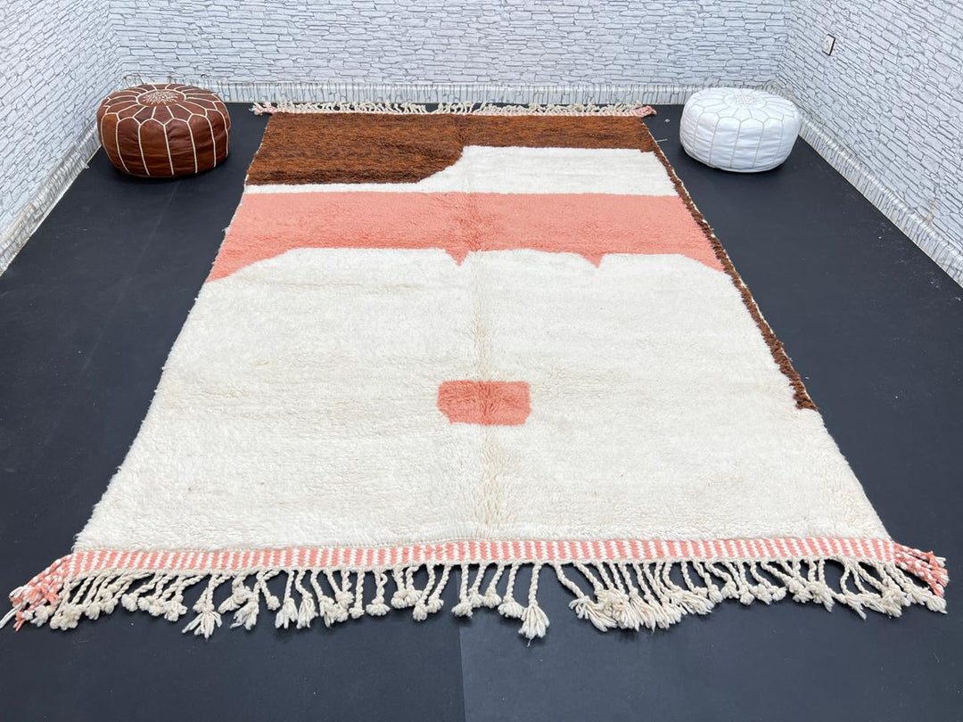 Earth tone Moroccan wool rug with brown, terracotta, and cream geometric design