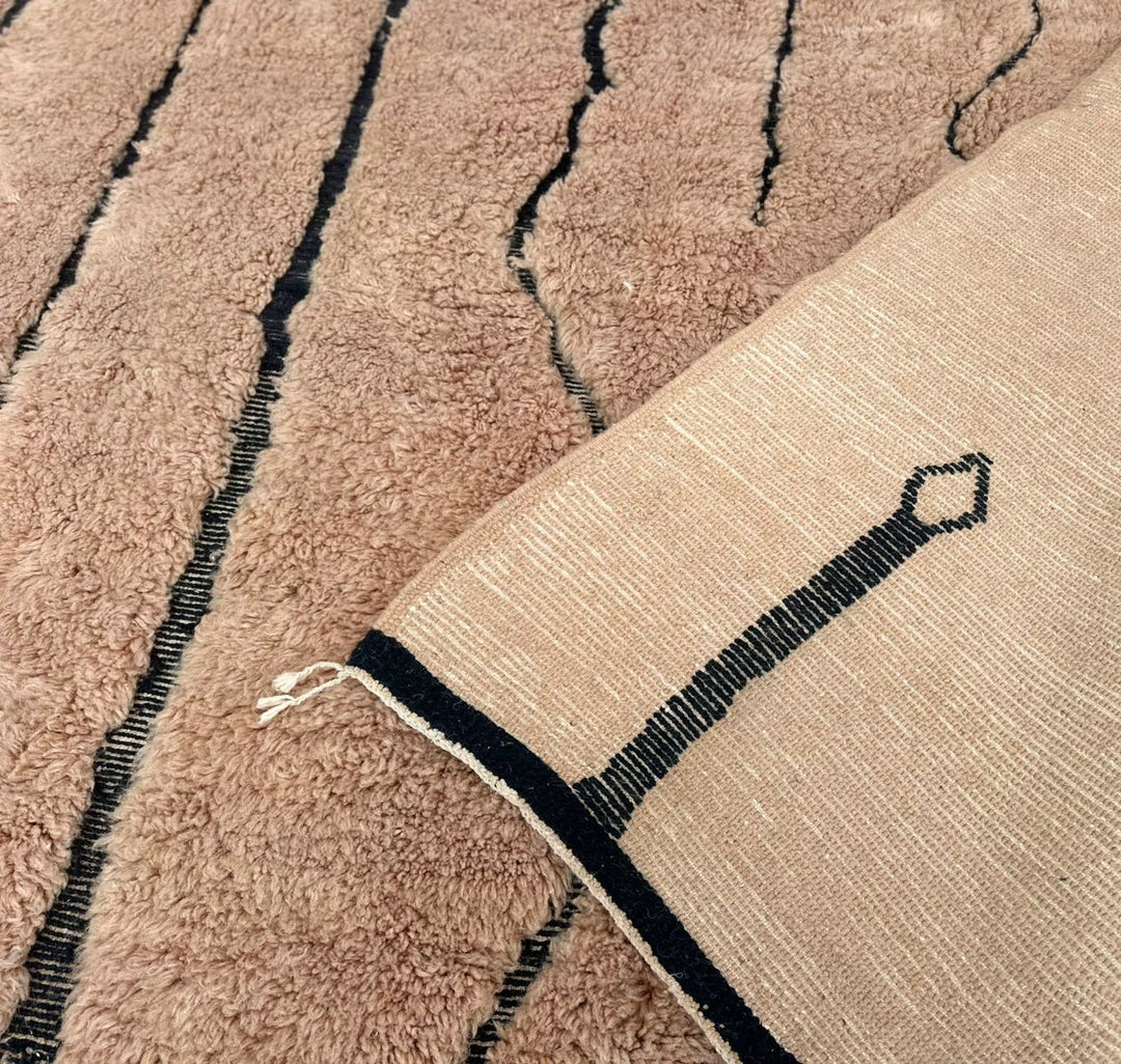 Earth tone Moroccan wool runner rug with carved Berber symbols and black lines