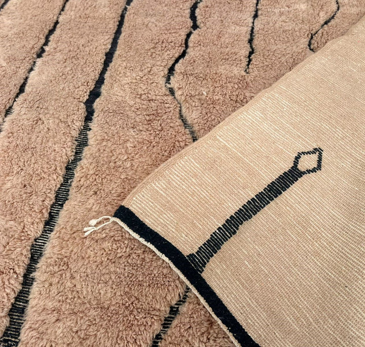 Earth tone Moroccan wool runner rug with carved Berber symbols and black lines