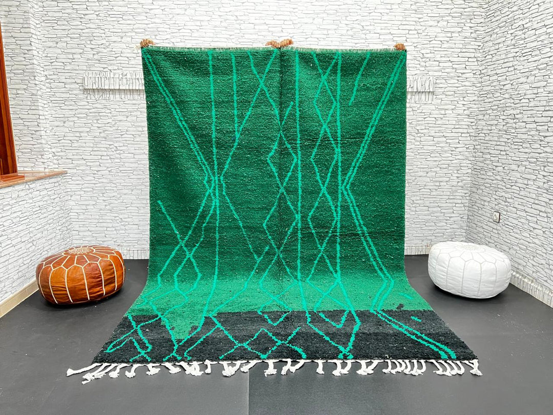 Emerald Green Moroccan Wool Rug – Handmade Beni Mrirt Diamond Design
