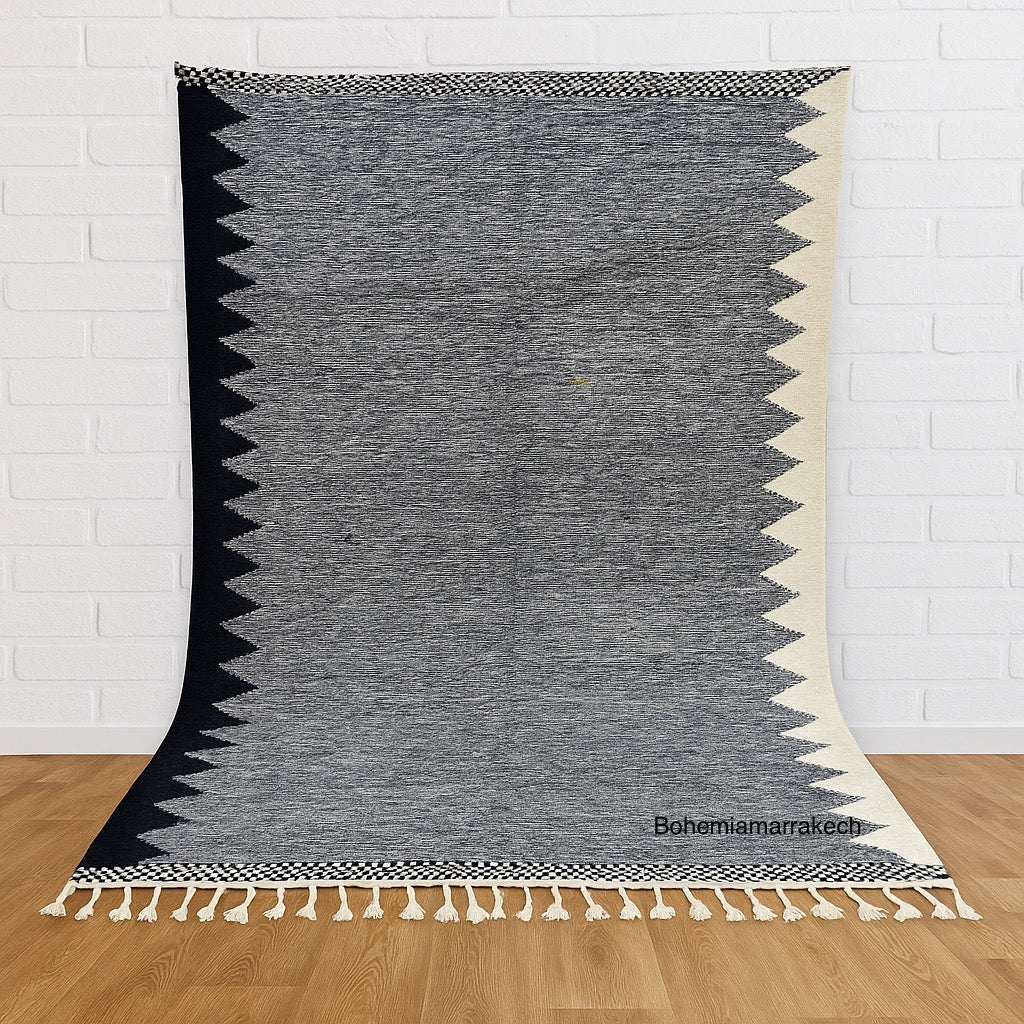 Flatweave Moroccan Rug – Dark Grey &amp; Cream moroccan kilim rugs