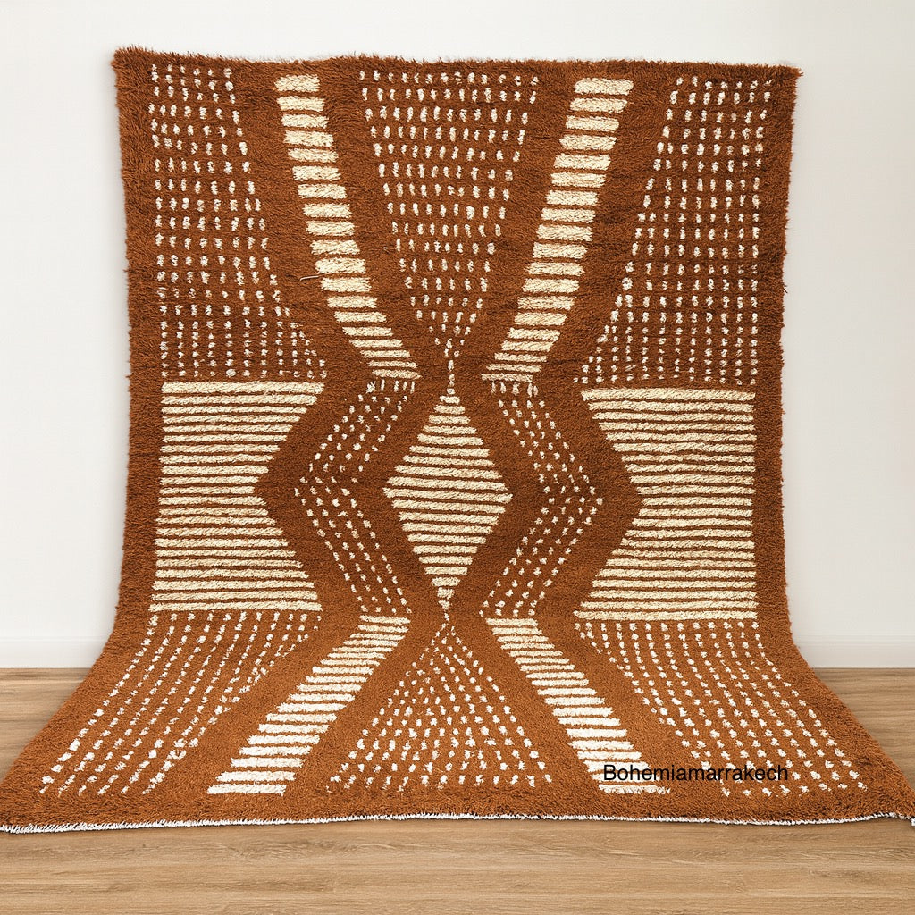 Custom Brown &amp; Cream Moroccan Shag Rug – Handmade Wool